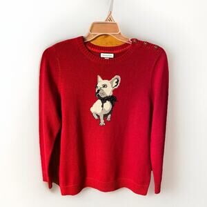 Charter Club Women's Cotton Blend Dog Red Long Sleeve Sweater Size L